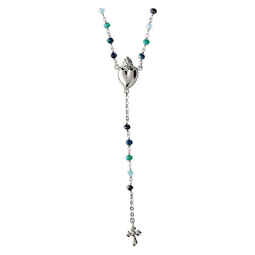 Sacred Heart rosary necklace rhodium-plated in 925 multi-silver blue tones 2