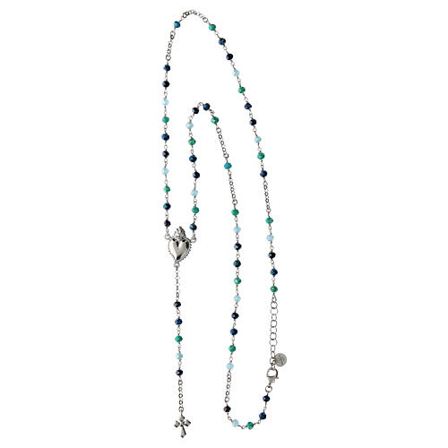 Sacred Heart rosary necklace rhodium-plated in 925 multi-silver blue tones 3