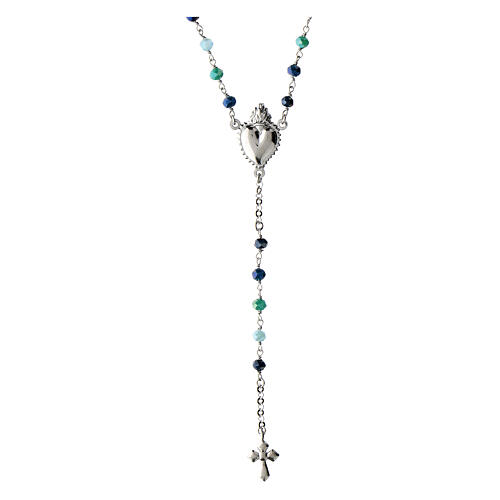 Sacred Heart rosary necklace rhodium-plated in 925 multi-silver blue tones 1