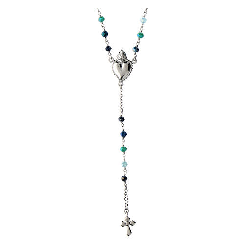 Sacred Heart rosary necklace rhodium-plated in 925 multi-silver blue tones 3