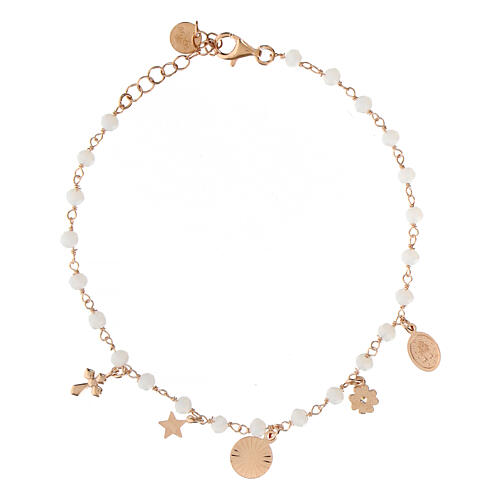 Pulseira rosê com berloques e contas rosa-pálido Agios prata 925 3