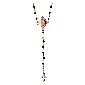 Agios rosary with Sacred Heart and black beads, rosé 925 silver