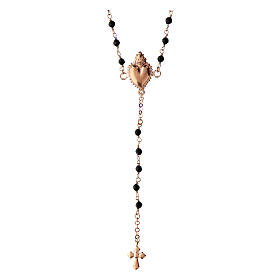 Agios rosary with Sacred Heart and black beads, rosé 925 silver