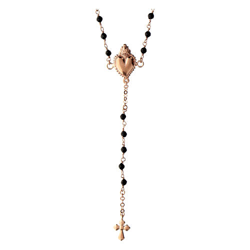 Rosario sacro cuore rose' Agios pietre nere argento 925  3