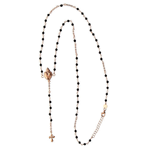 Rosario sacro cuore rose' Agios pietre nere argento 925  4