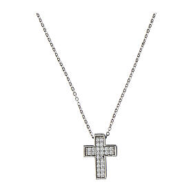 Crucis necklace by Benedictus, rhodium-plated 925 silver and white rhinestones