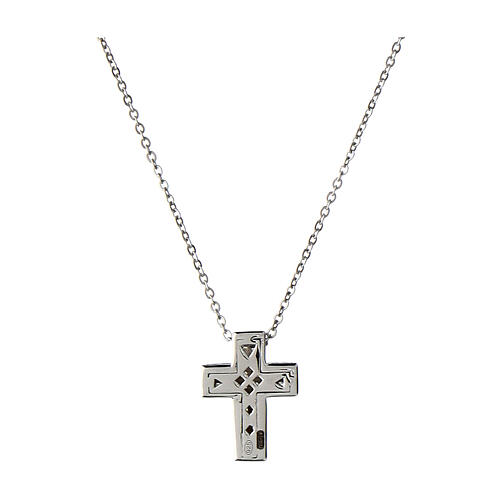 Naszyjnik Crucis, białe cyrkonie, Benedictus, rodowane srebro 925 4