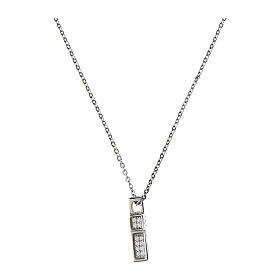 Rhodium cross necklace Agios white zircons 925 silver