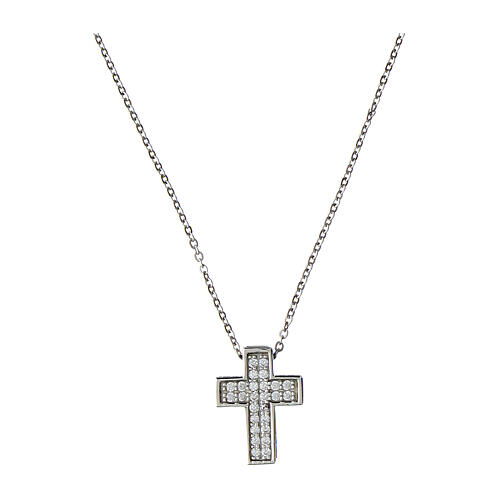 Rhodium cross necklace Agios white zircons 925 silver 1