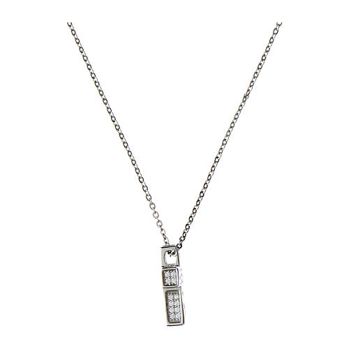 Rhodium cross necklace Agios white zircons 925 silver 2