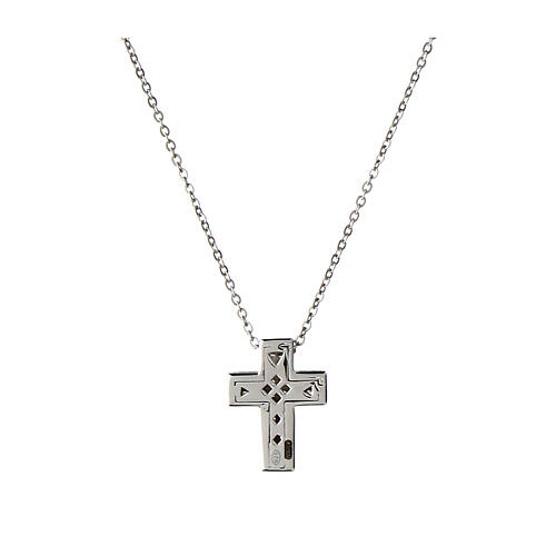 Rhodium cross necklace Agios white zircons 925 silver 3