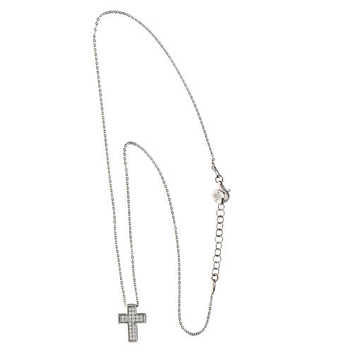 Rhodium cross necklace Agios white zircons 925 silver 4