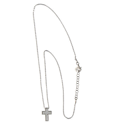 Rhodium cross necklace Agios white zircons 925 silver 5