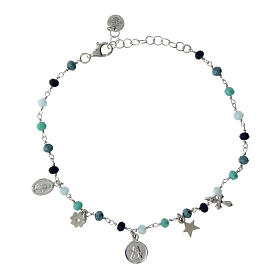 Agios bracelet with dangle charms and blue beads, 925 silver