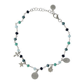 Agios bracelet with dangle charms and blue beads, 925 silver