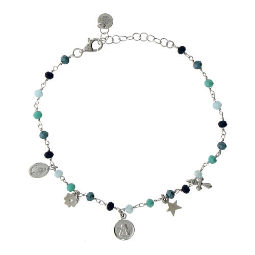 Agios bracelet with dangle charms and blue beads, 925 silver 1