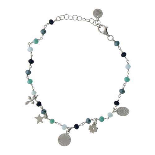 Agios bracelet with dangle charms and blue beads, 925 silver 2