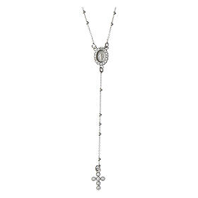 Agios rosary of rhodium-plated 925 silver with rhinestones