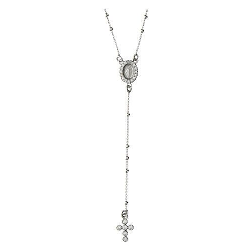Rosary necklace with rhodium-plated zircon cross 925 silver Agios  1