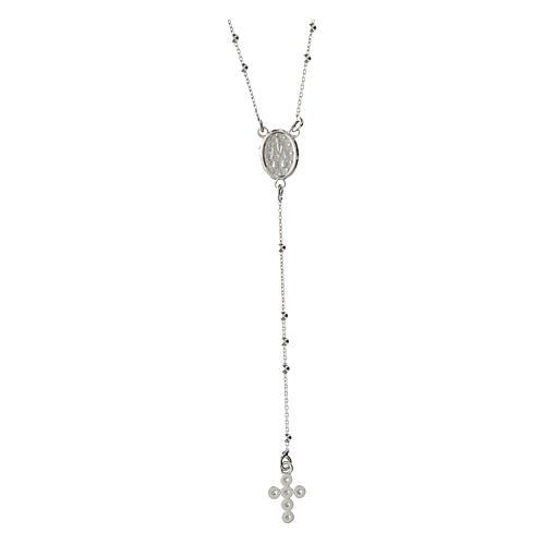Rosary necklace with rhodium-plated zircon cross 925 silver Agios  2