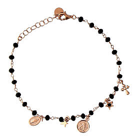 Agios bracelet with dangle charms and black beads, rosé 925 silver