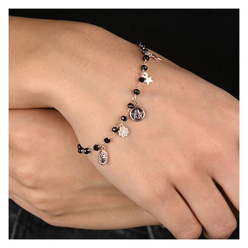 Christian bracelet in rose 925 silver black stones Agios 2