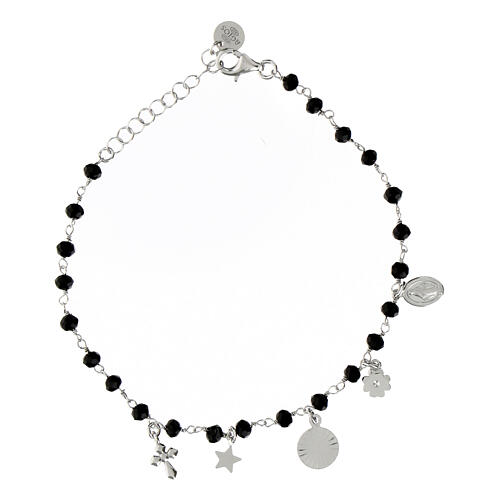 Agios bracelet with dangle charms and black beads, rhodium-plated 925 silver 2