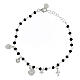 Agios bracelet with dangle charms and black beads, rhodium-plated 925 silver s1