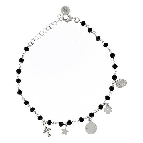 Agios Christian charm bracelet black stones in rhodium-plated 925 silver 2