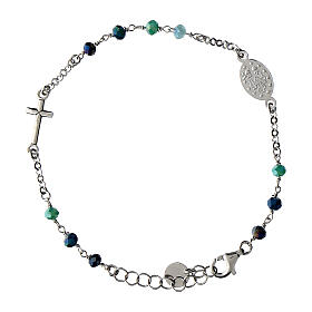 Agios bracelet with blue beads and Miraculous Medal, 925 silver