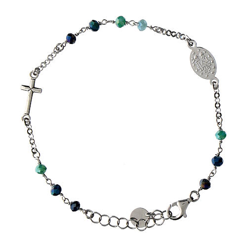 Agios bracelet with blue beads and Miraculous Medal, 925 silver 2