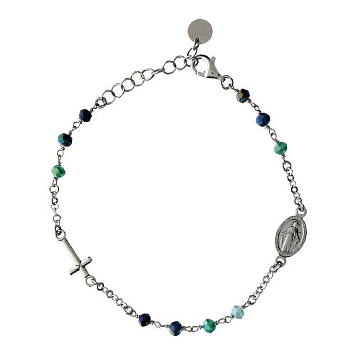 Bracelet argent 925 grains bleus Médaille Miraculeuse Agios 1