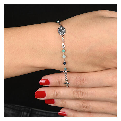 Bracelet argent 925 grains bleus Médaille Miraculeuse Agios 2