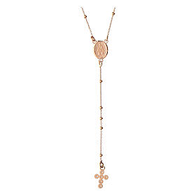 Rosary necklace with cross Agios zircons 925 rose silver