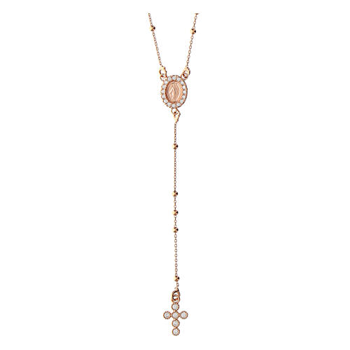 Rosary necklace with cross Agios zircons 925 rose silver 1