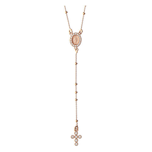 Rosary necklace with cross Agios zircons 925 rose silver 1