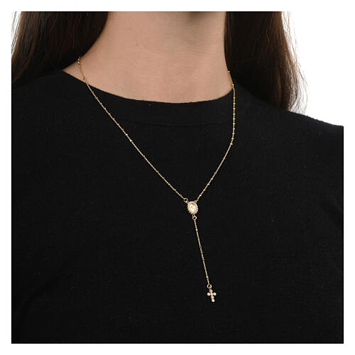 Rosary necklace with cross Agios zircons 925 rose silver 2