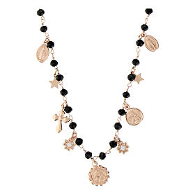 Agios necklace with dangle charms and black beads, rosé 925 silver