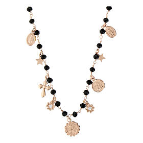 Agios necklace with dangle charms and black beads, rosé 925 silver