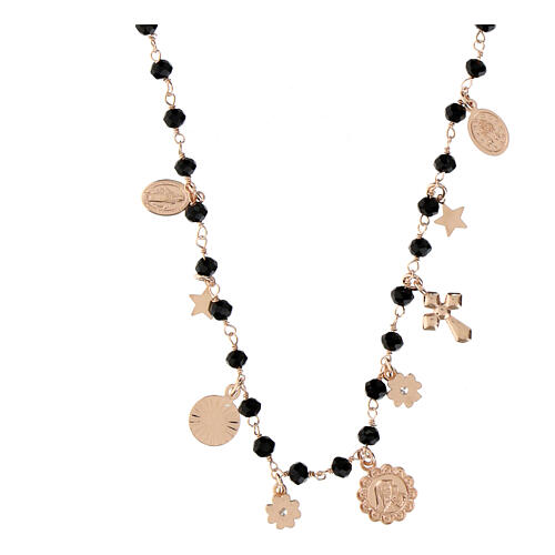 Agios necklace with dangle charms and black beads, rosé 925 silver 2