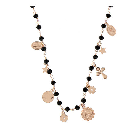 Collier Agios grains noirs et breloques argent 925 rosé 3