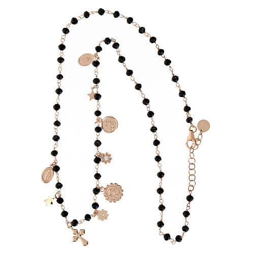 Collier Agios grains noirs et breloques argent 925 rosé 4