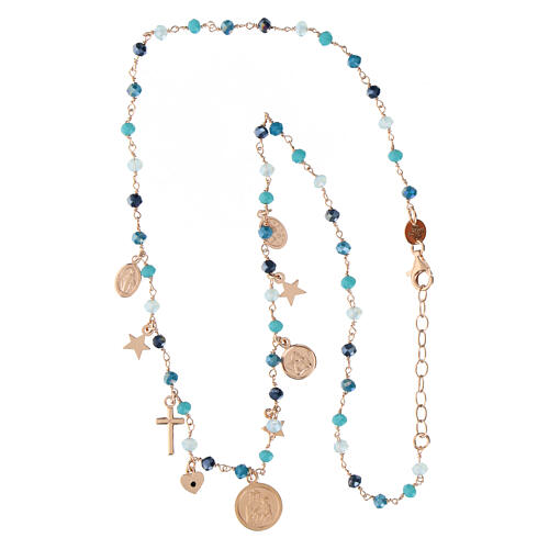 Agios necklace with dangle charms and blue beads, different shades, rosé 925 silver 4