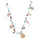 Agios necklace with dangle charms and blue beads, different shades, rosé 925 silver s3