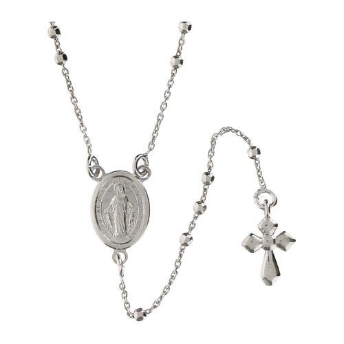 Agios rosary of rhodium-plated 925 silver with Miraculous Medal 1