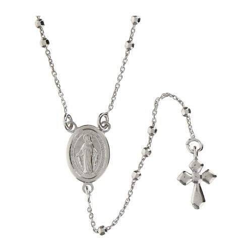 925 silver rosary necklace with rhodium-plated cross Agios 1