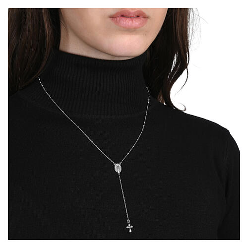 925 silver rosary necklace with rhodium-plated cross Agios 2