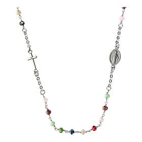 Rhodium-plated necklace with multicoloured beads, 925 silver, Agios Gioielli