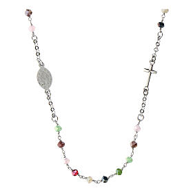 Rhodium-plated necklace with multicoloured beads, 925 silver, Agios Gioielli