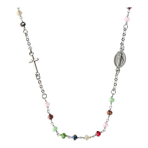 Rhodium-plated necklace with multicoloured beads, 925 silver, Agios Gioielli 1